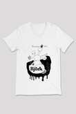 Björk Baskılı Beyaz Unisex V Yaka Tişört - Tshirt