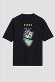 Björk Baskılı Unisex Siyah Oversize Tişört - Tshirt