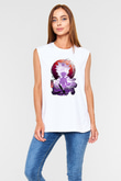 Black Clover Baskılı Beyaz Unisex Kolsuz Tişört - Tshirt