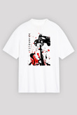 Black Clover Baskılı Beyaz Unisex Oversize Tişört - Tshirt
