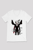 Black Clover Baskılı Beyaz Unisex V Yaka Tişört - Tshirt