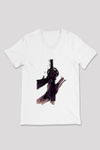 Black Clover Baskılı Beyaz Unisex V Yaka Tişört - Tshirt