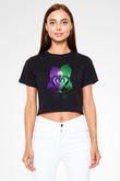 Black Clover Baskılı Siyah Crop Top Kadın Tişört - Tshirt