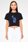 Black Clover Baskılı Siyah Crop Top Kadın Tişört - Tshirt