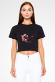 Black Clover Baskılı Siyah Crop Top Kadın Tişört - Tshirt
