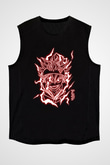 Black Clover Baskılı Unisex Siyah Kolsuz Tişört - Tshirt