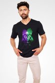 Black Clover Baskılı Unisex Siyah V Yaka Tişört - Tshirt