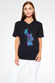 Black Clover Baskılı Unisex Siyah V Yaka Tişört - Tshirt