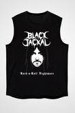 Black Jackal Baskılı Unisex Siyah Kolsuz Tişört - Tshirt