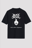 Black Jackal Baskılı Unisex Siyah Oversize Tişört - Tshirt