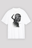 Black Mamba Baskılı Beyaz Unisex Oversize Tişört - Tshirt