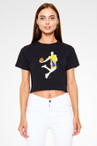 Black Mamba Baskılı Siyah Crop Top Kadın Tişört - Tshirt