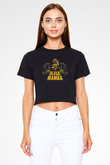 Black Mamba Baskılı Siyah Crop Top Kadın Tişört - Tshirt
