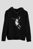 Black Mamba Baskılı Unisex Siyah Kapüşonlu Sweatshirt
