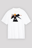Bleach Baskılı Beyaz Unisex Oversize Tişört - Tshirt