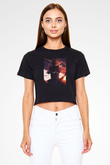 Bleach Baskılı Siyah Crop Top Kadın Tişört - Tshirt