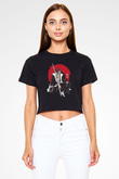 Bleach Baskılı Siyah Crop Top Kadın Tişört - Tshirt