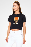 Bleach Baskılı Siyah Crop Top Kadın Tişört - Tshirt