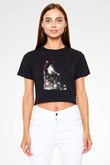 Bleach Baskılı Siyah Crop Top Kadın Tişört - Tshirt