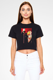 Bleach Baskılı Siyah Crop Top Kadın Tişört - Tshirt