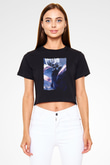 Bleach Baskılı Siyah Crop Top Kadın Tişört - Tshirt