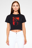 Bleach Baskılı Siyah Crop Top Kadın Tişört - Tshirt