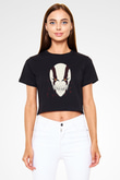 Bleach Baskılı Siyah Crop Top Kadın Tişört - Tshirt
