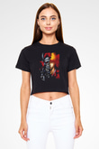 Bleach Baskılı Siyah Crop Top Kadın Tişört - Tshirt