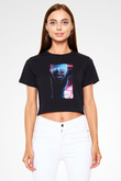Bleach Baskılı Siyah Crop Top Kadın Tişört - Tshirt