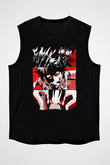 Bleach Baskılı Unisex Siyah Kolsuz Tişört - Tshirt