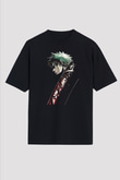 Bleach Baskılı Unisex Siyah Oversize Tişört - Tshirt