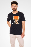 Bleach Baskılı Unisex Siyah Tişört - Tshirt
