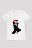 Blondie - Debbie Harry Baskılı Beyaz Unisex V Yaka Tişört - Tshirt
