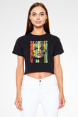 Blondie - Debbie Harry Baskılı Siyah Crop Top Kadın Tişört - Tshirt