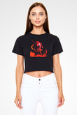 Blue Oyster Cult Baskılı Siyah Crop Top Kadın Tişört - Tshirt