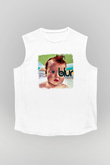 Blur Baskılı Unisex Beyaz Kolsuz Tişört