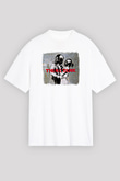 Blur Baskılı Unisex Beyaz Oversize Tişört