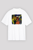 Blur Baskılı Unisex Beyaz Oversize Tişört