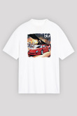 Blur Baskılı Unisex Beyaz Oversize Tişört