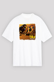 Blur Baskılı Unisex Beyaz Oversize Tişört