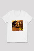 Blur Baskılı Unisex Beyaz V Yaka Tişört