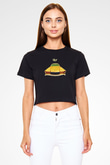 Blur Baskılı Unisex Siyah Crop Top Tişört