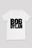 Bob Dylan Beyaz Unisex V Yaka Tişört T-Shirt