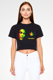 Bob Marley Siyah Crop Top Tişört