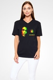 Bob Marley Siyah Unisex V Yaka Tişört T-Shirt