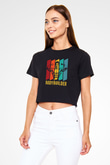 Body Builder Baskılı  Siyah  Crop Top Tişört
