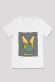 Boğa Burcu Baskılı Beyaz Unisex V Yaka Tişört - Tshirt