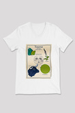 Boğa Burcu Baskılı Beyaz Unisex V Yaka Tişört - Tshirt