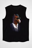 Bojack Horseman Baskılı Unisex Siyah Kolsuz Tişört - Tshirt