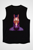 Bojack Horseman Baskılı Unisex Siyah Kolsuz Tişört - Tshirt
